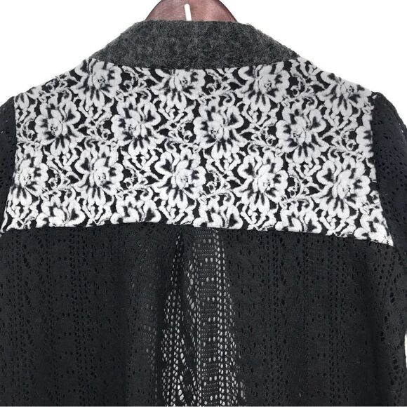 A’reve Gray Black Felted Wool Floral Lace Panel Long Sleeve Tunic Cardigan - Picture 8 of 16